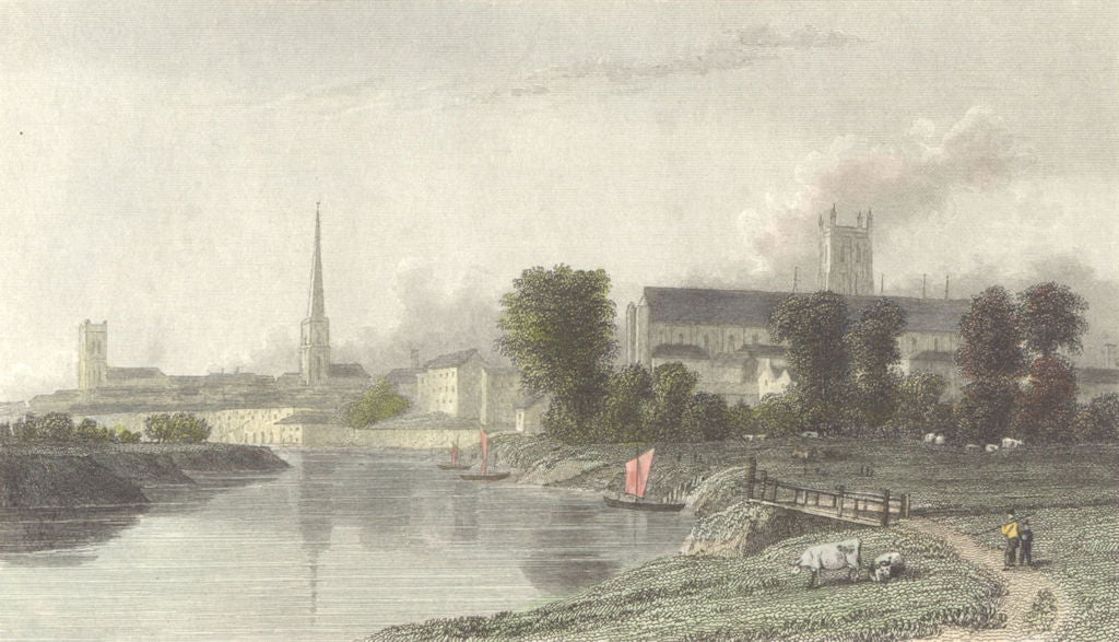 WORCS. Worcester. Westall Cathedral River c1833 old antique print picture